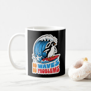 Caneca De Café Sem Ondas Sem Problemas Pinguim Engraçado Surfando