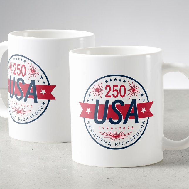 Caneca De Café Semiquincentenário dos EUA - 250º Aniversário da A (USA Semiquincentennial America's 250th Anniversary Coffee Mug)