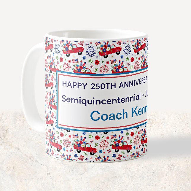 Caneca De Café Semiquincentennial Red Trucks Whimsical Patriotic (Criador carregado)