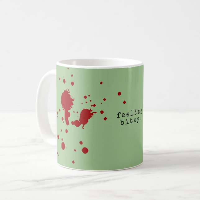 Caneca De Café SENDO BITEY Engraçado Zombie Verde (Frente Esquerda)