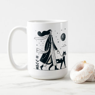 Caneca De Café Senhora caminhando seu gato fofo Mug