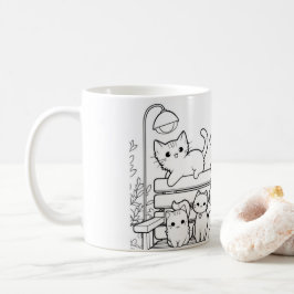 Caneca De Café Senhora de gato com os gatos no banco