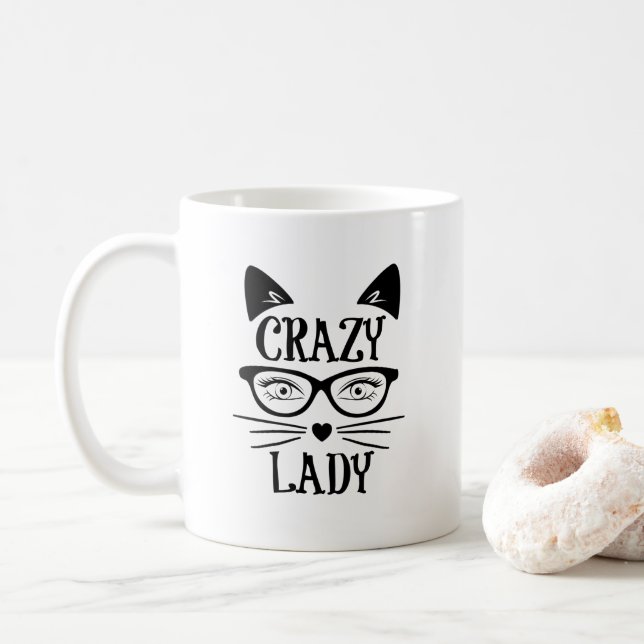 Caneca De Café Senhora de Gato Louca (Com Donut)
