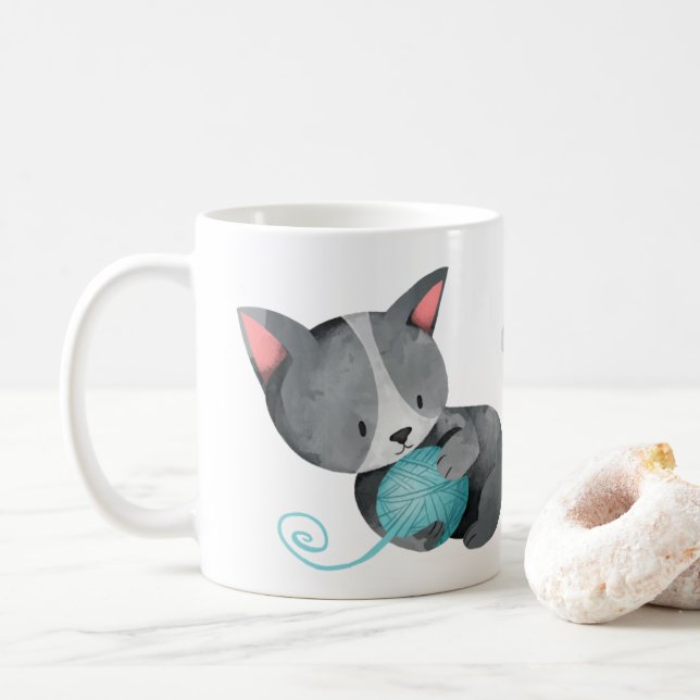 Caneca De Café Senhora de Gato Louca (Com Donut)