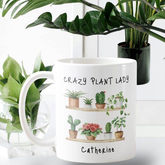 Caneca De Café Senhora de Planta Louca Enlouquecida Personalizada (Criador carregado)