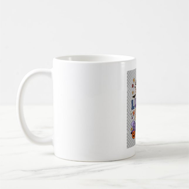 Caneca De Café Senhora do Almoço Halloween Bruxa Lua Abóbora_1 (Esquerda)