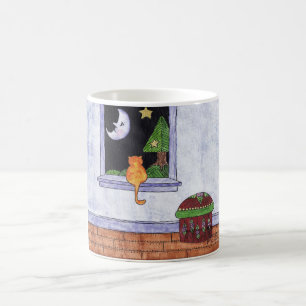 Caneca De Café Senhora Gato que olha a lua
