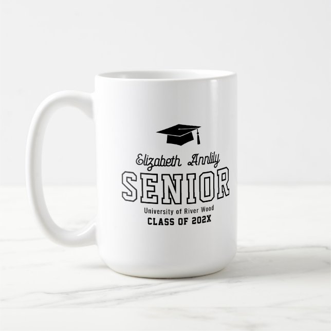 Caneca De Café Senior Custom Year Script Graduate College  (Esquerda)