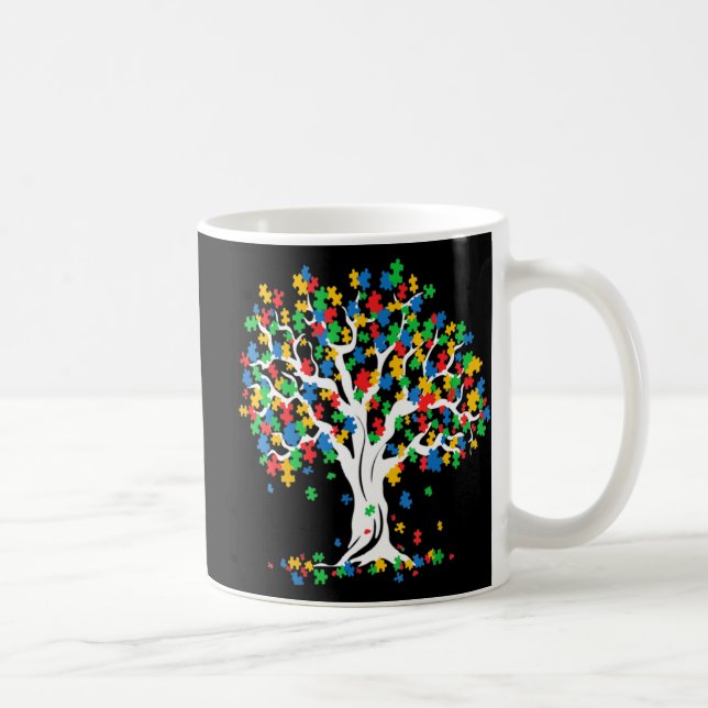 Caneca De Café Sensibilização para a Árvore da Vida Autismo Mês D (Direita)