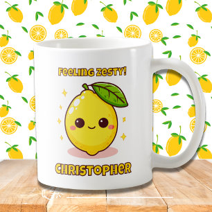 Caneca De Café Sentimento de Zesty Cute Kawaii Lemon personalizad
