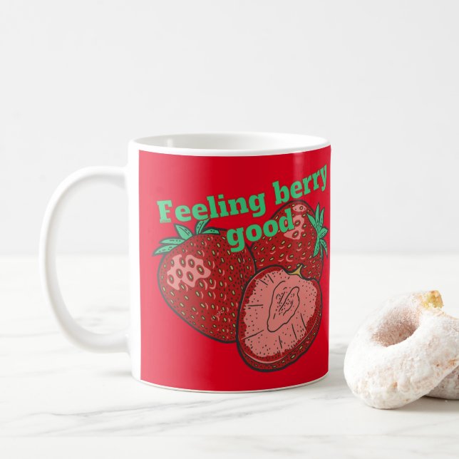 Caneca De Café SENTIR-SE BEM fruta de morango engraçada (Com Donut)
