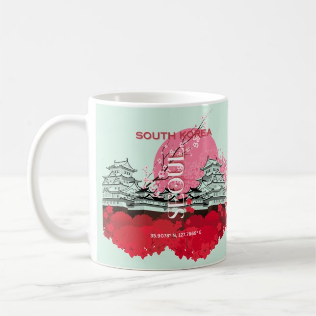 Caneca De Café Seoul South Korea Viagem Art (Esquerda)