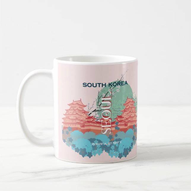 Caneca De Café Seoul South Korea Viagem Art (Esquerda)