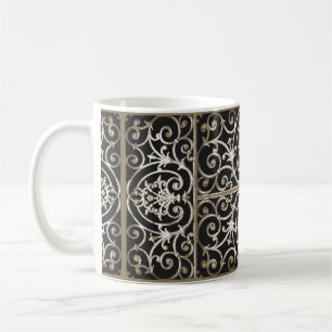 Caneca De Café Sepia e teste padrão preto do scrollwork