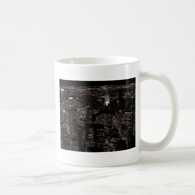 Caneca De Café Sepia Nova Iorque Night Skyline (Direita)