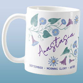 Caneca De Café September Birth Flower Custom Name Morning Glory