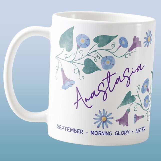 Caneca De Café September Birth Flower Custom Name Morning Glory (September birth month flower personalized custom name morning glory aster coffee mug gift)