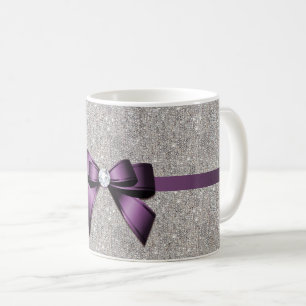 Caneca De Café Sequins chamativos à moda, arco roxo & fita