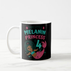 Caneca De Café Sereia 4° aniversário Melanina Negra Princesa Afro