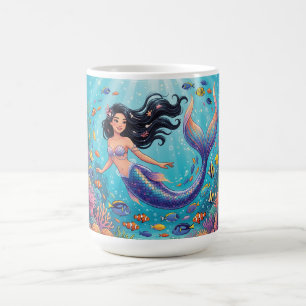 Caneca De Café Sereia Bonita de Desenho Animado sob o Mar