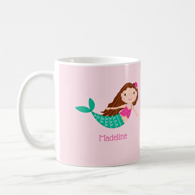 Caneca De Café Sereia Branca, Rosa, Personalizada (Esquerda)