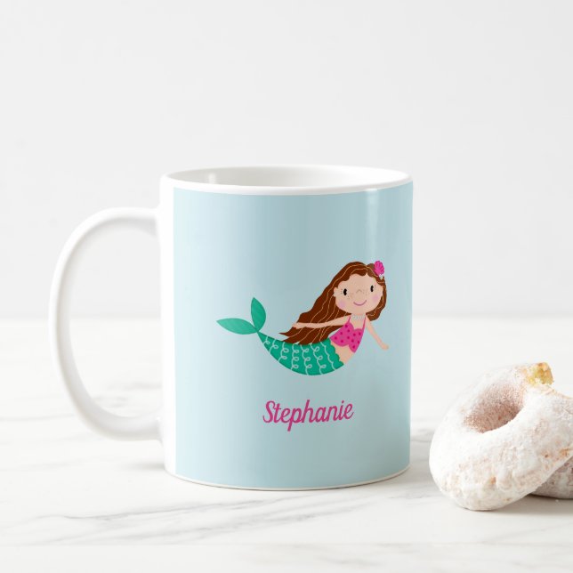 Caneca De Café Sereia - Branco Personalizado (Com Donut)