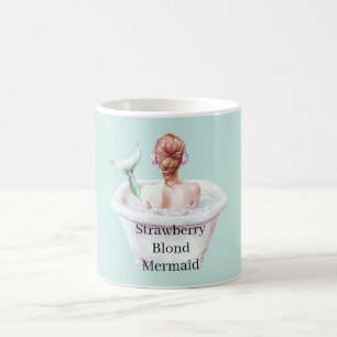 Caneca De Café Sereia de Cabelo Loiro Morango na Banheira