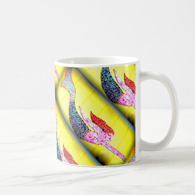 Caneca De Café sereia de mosaico submarino rosa (Direita)