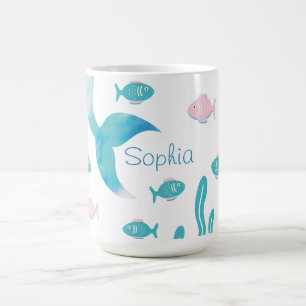 Caneca De Café Sereia Debaixo do Mar Rosa Azul Pastel