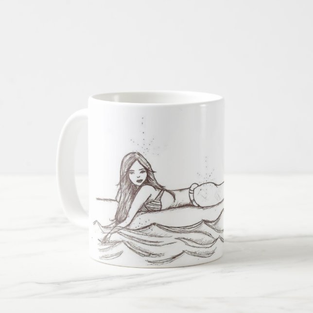 Caneca De Café Sereia Desenho Simples Elegante Arte Fantasia (Frente Esquerda)