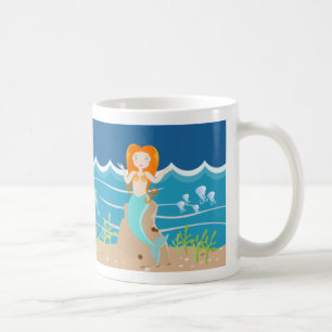 Caneca De Café Sereia e golfinhos sob a festa de aniversário marí