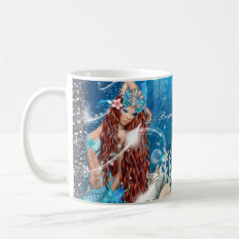 Caneca De Café Sereia Fantasia Cabeça Vermelha Praia Encantada