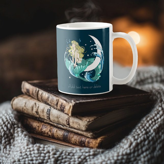 Caneca De Café Sereia Loira Lua Crescente Arte Deco Fantasia (Criador carregado)