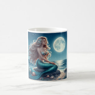 Caneca De Café Sereia na praia à noite