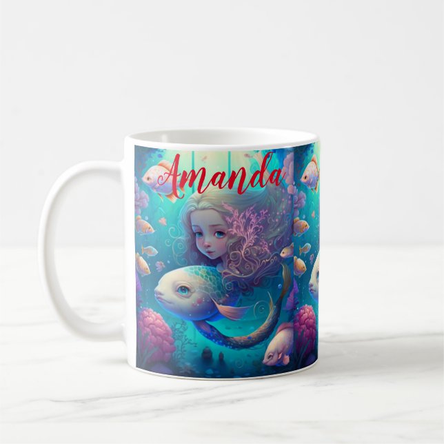 Caneca De Café Sereia nadando com peixes (Esquerda)