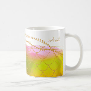 Caneca De Café Sereia NAME Summer Beach Mod Sua Arte De Aquarela