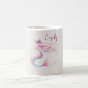 Caneca De Café Sereia Rosa Personalizada - Sereia - Nome Personal