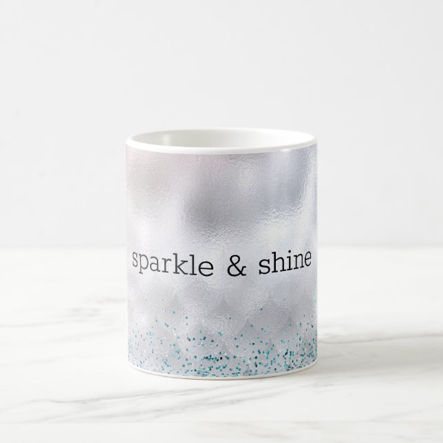 Caneca De Café Sereia Silver Confetti Aqua Rosa Brilhante (Centro)