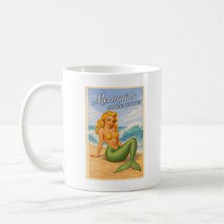 Caneca De Café Sereias Fazem Ondas Pin-Up Retro | Praia Costeira