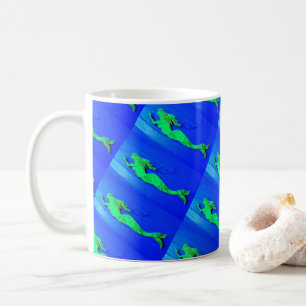 Caneca De Café sereias verdes que nadam o azul