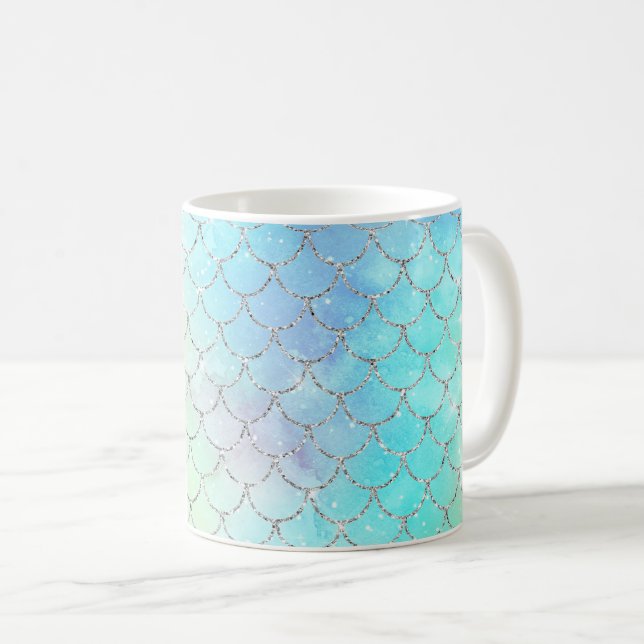 Caneca De Café Sereid Scales Ocean Faux Glitter (Frente Esquerda)