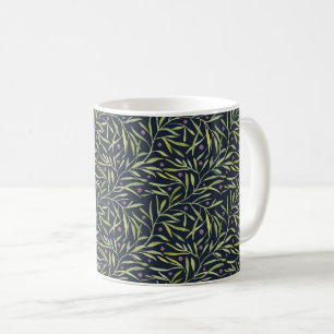 Caneca De Café Serenas Folhas Verdes com Flores Rosas