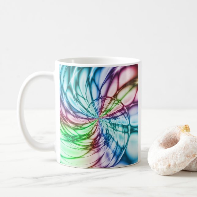 Caneca De Café Serendipidade | Arte Fractal Multicolor (Com Donut)