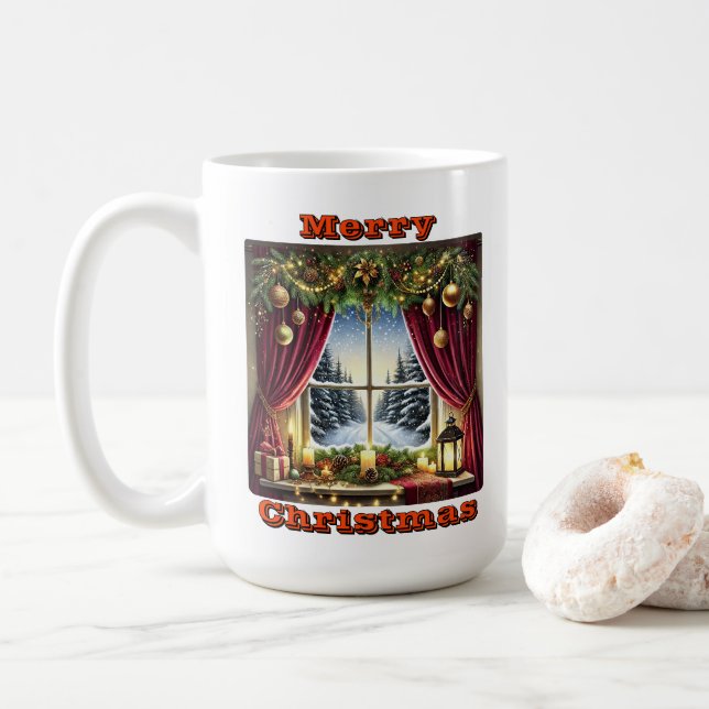 Caneca De Café Serene Christmas Window Glow (Com Donut)