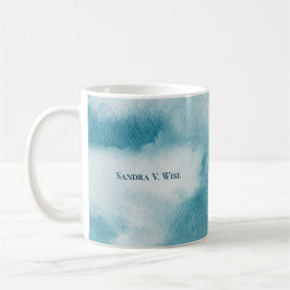 Caneca De Café Serene Horizon Sonha Aquarela Azul e Branco