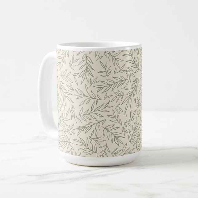 Caneca De Café Serene Sage Green | Gentle Leaf Whisp (Frente Esquerda)