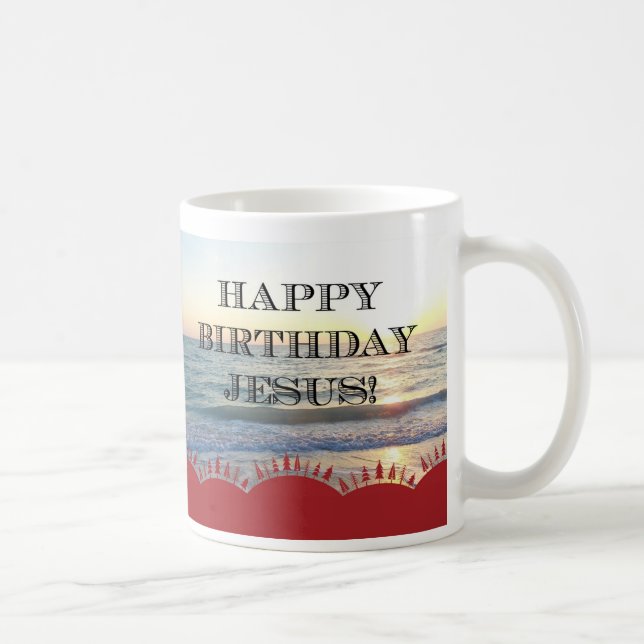 Caneca De Café Serene Sunset Sobre Oceano Feliz Aniversário Jesus (Direita)