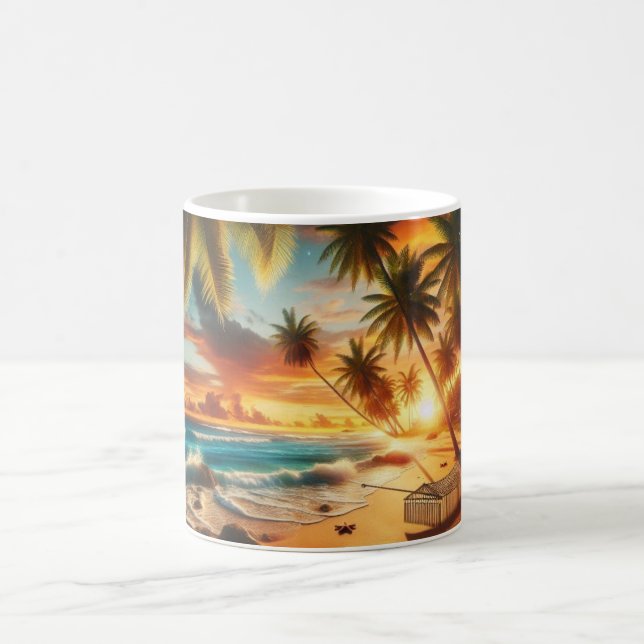 Caneca De Café Serene Tropical Sunset Beach Painting (Centro)