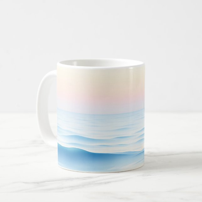 Caneca De Café Serene Watercolor Ocean com ondas suaves (Frente Esquerda)
