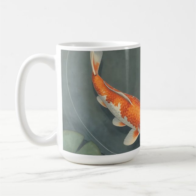Caneca De Café Serenidade de Projeto de Lago com Carpas Elegantes (Esquerda)